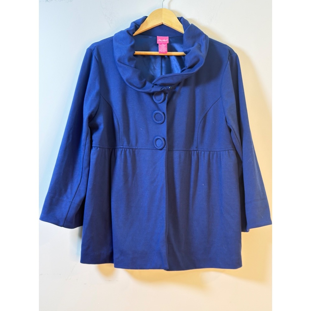 Du Jour Jacket Blue Cowl Neck Empire Waist Button Front Women Large